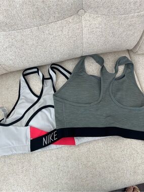 Nike Dual-Pack Racerback Sports Bras in Gray, White and Pink Accent